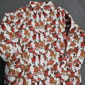 The Children's Place Reindeer Print Button Down Shirt - Red, Brown, White